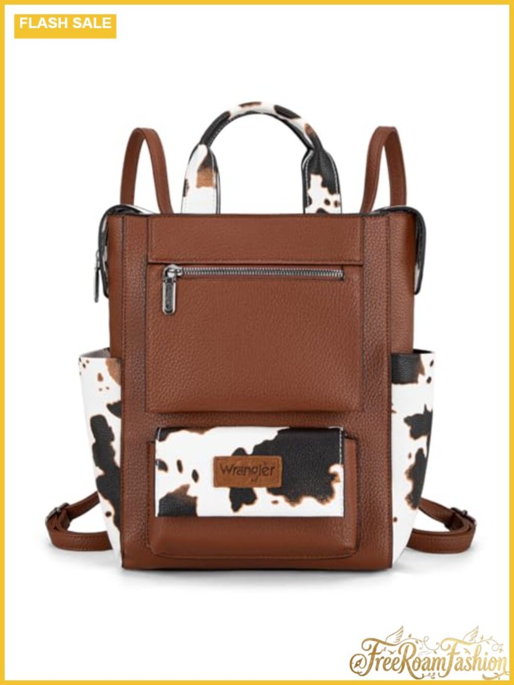 Faux Leather Cow Print Convertible Backpack Purse Anti Theft Western Daypack